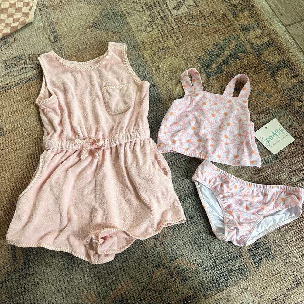 NWT Serendipity Pink Sunflower Bathing Suit and Cover Up sz L